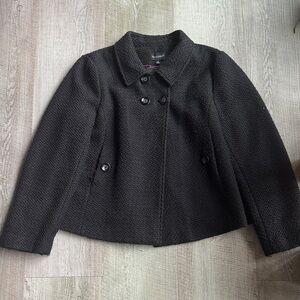 Dialogue Black Textured Pea Coat